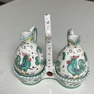 Hand-Painted Rooster Oil and Vinegar Set